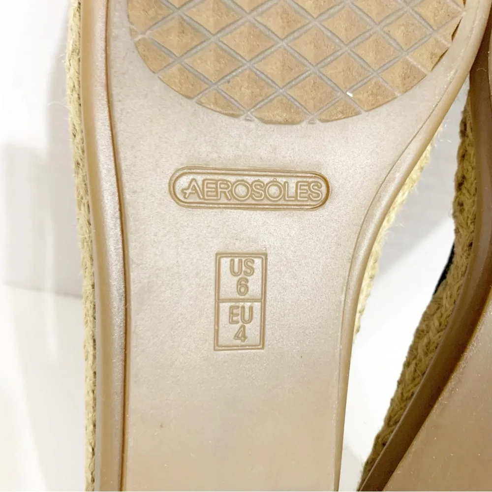AEROSOLES StitchNTurn Slip-On Canvas Espadrilles Jute Outsole Black / Tan Summer